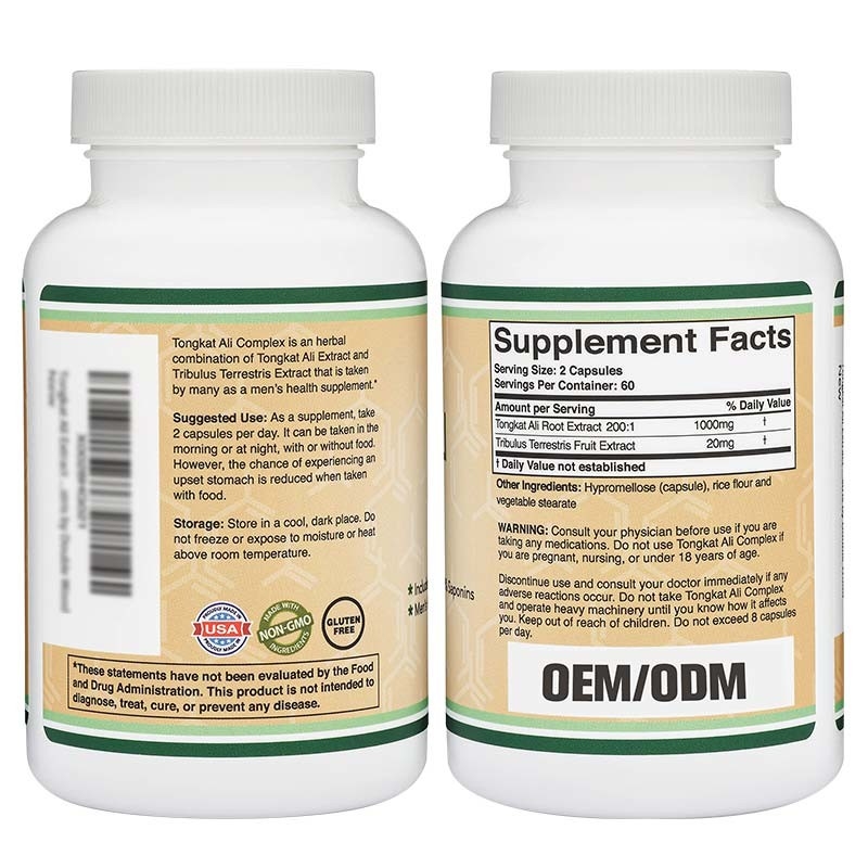 120pcs kruidengroeihormoon capsules Mensen gezondheid supplement Tongkat Ali extract met Tribulus Terrestris