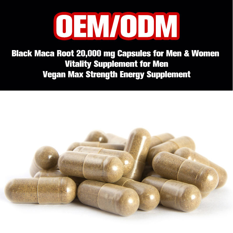 OEM Zwarte Maca Wortel20000mg Capsules voor Mannen en Vrouwenveganist Max Strength Energy Supplement