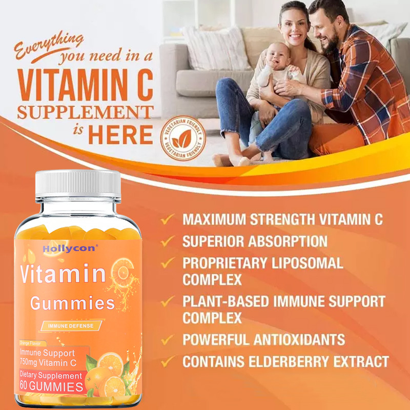 750mg vitamine C Gummies voor Volwassenen Immune Steun met B-de Vrije Sinaasappel van het Vitaminengluten