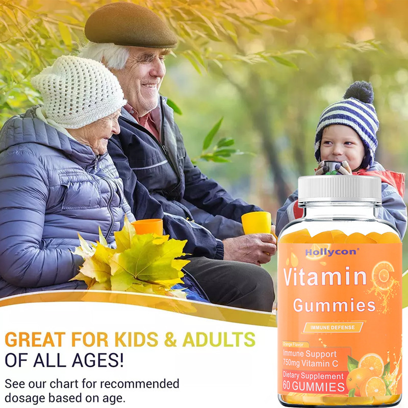 750mg vitamine C Gummies voor Volwassenen Immune Steun met B-de Vrije Sinaasappel van het Vitaminengluten