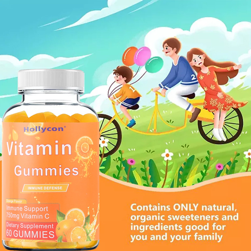 750mg vitamine C Gummies voor Volwassenen Immune Steun met B-de Vrije Sinaasappel van het Vitaminengluten