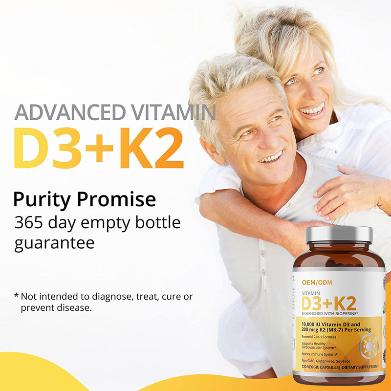 GMO-niet Formule 5000 IU-Vitamine D3 Gummies 90 Capsules van de mcgvitamine K2 mk-7