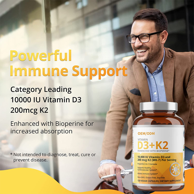 GMO-niet Formule 5000 IU-Vitamine D3 Gummies 90 Capsules van de mcgvitamine K2 mk-7