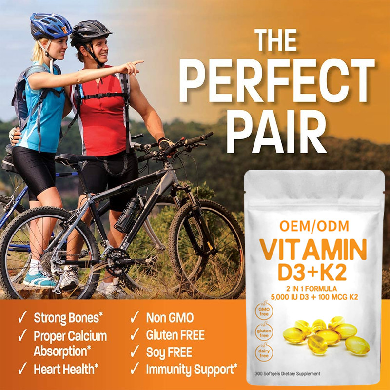 Douanevitamine D3 Gummies 5000 IU met K2 100 Mcg Softgels 2 in 1 Steun Immuun Hart