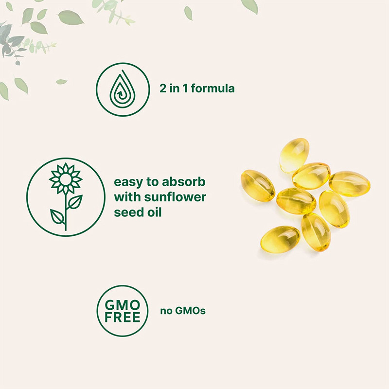 Douanevitamine D3 Gummies 5000 IU met K2 100 Mcg Softgels 2 in 1 Steun Immuun Hart