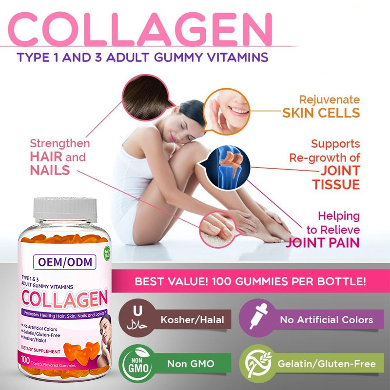 ODM van het de Biotinezink van Collageengummies 2500mcg de Vitamine E.G. voor van de Haarhuid en Spijker de Haargroei