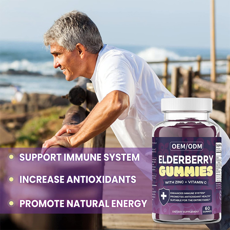 OEM & ODM Antioxidant Boost Elderberry Immun Support Voor Volwassenen Zink Vitamine Gummies