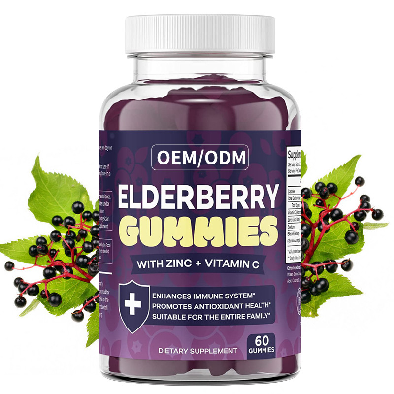 OEM & ODM Antioxidant Boost Elderberry Immun Support Voor Volwassenen Zink Vitamine Gummies