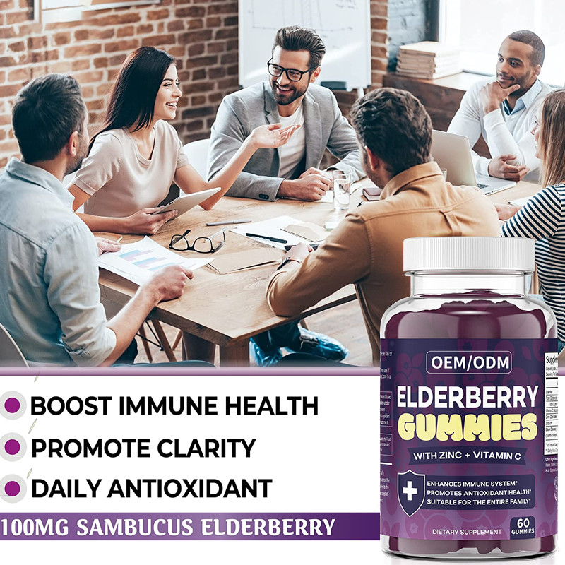OEM & ODM Antioxidant Boost Elderberry Immun Support Voor Volwassenen Zink Vitamine Gummies