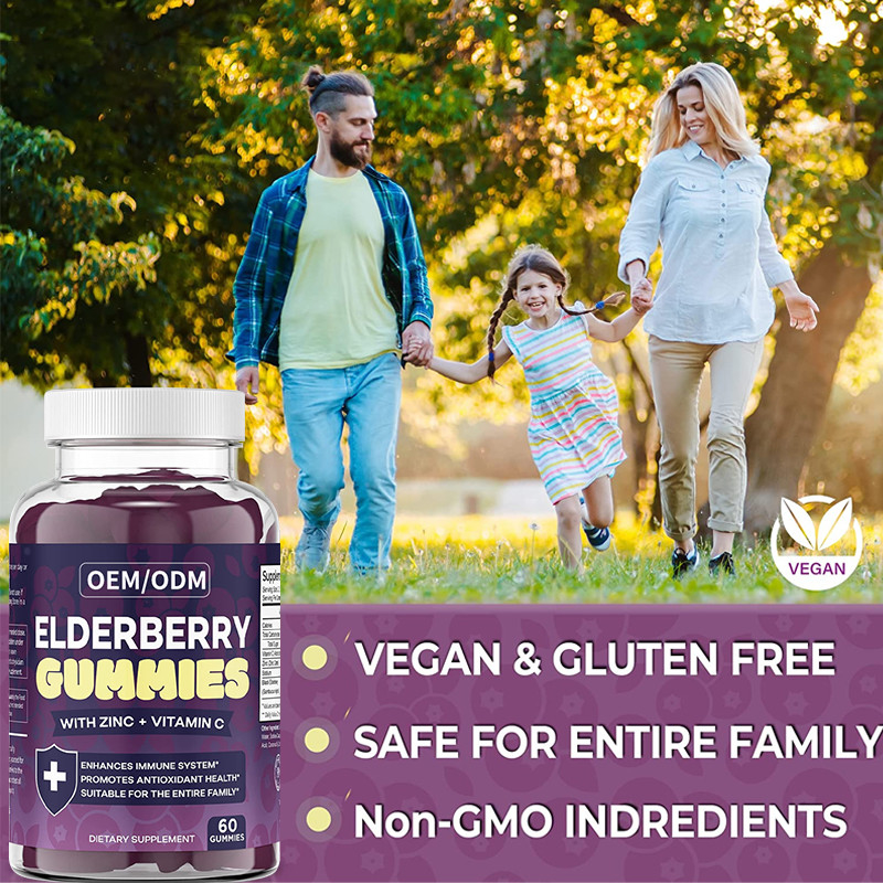 OEM & ODM Antioxidant Boost Elderberry Immun Support Voor Volwassenen Zink Vitamine Gummies