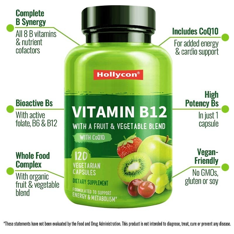 FDA Vitamine b12-capsules Methylfolaat Vitamine B6 Fruit Groentemengsel Ondersteunt energie Gezond Veganistisch
