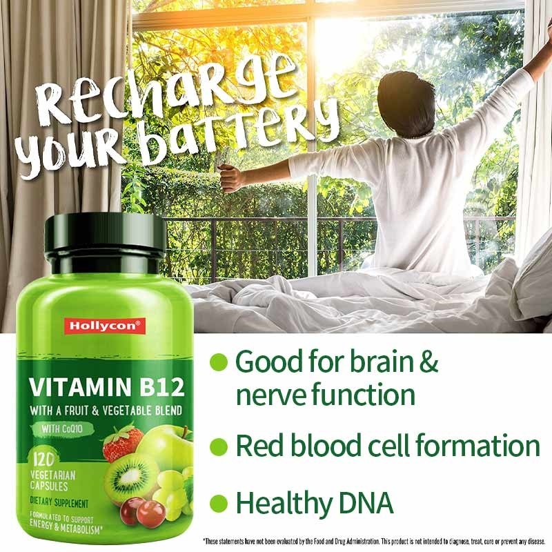 FDA Vitamine b12-capsules Methylfolaat Vitamine B6 Fruit Groentemengsel Ondersteunt energie Gezond Veganistisch