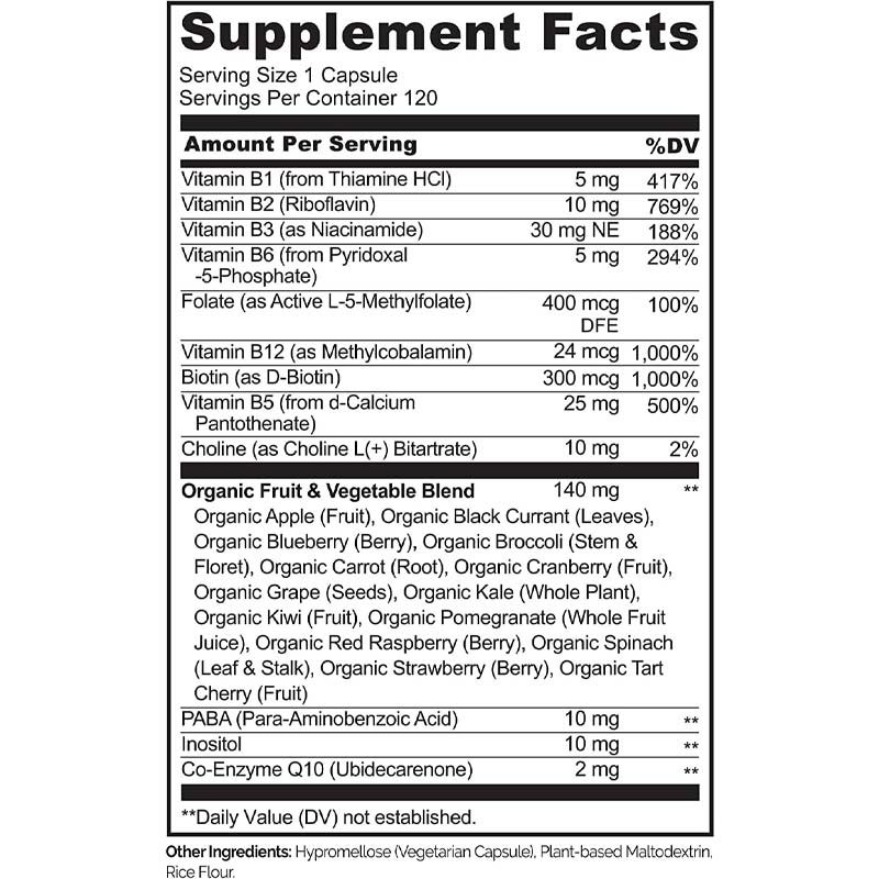 FDA Vitamine b12-capsules Methylfolaat Vitamine B6 Fruit Groentemengsel Ondersteunt energie Gezond Veganistisch