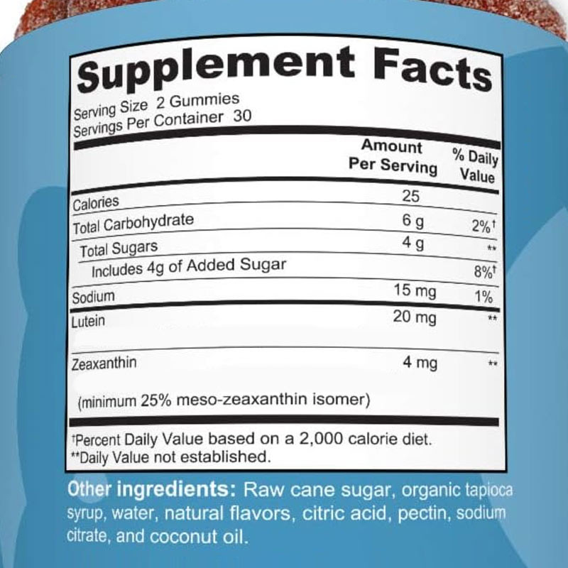 2500mcg Vitamine B7 Natuurlijke Zeaxanthine Luteïne Aangepaste smaken Niet-vervuilende productie Eye Gummies