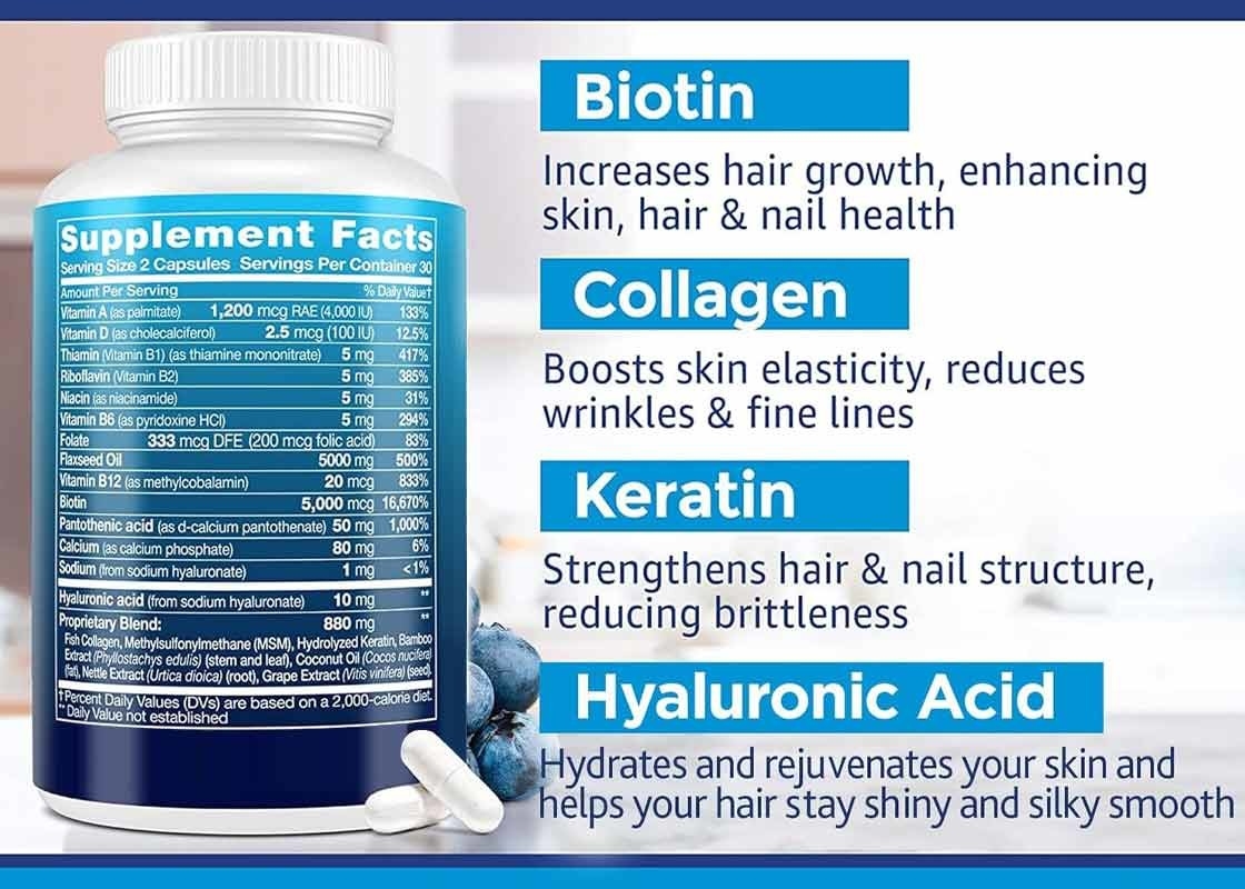 60PCS Biotine Keratine En Collageen Capsules Helpt Bij Het Bewaren Van Botgewrichten Tanden En Nagel Gezondheid Haargroei Supplement