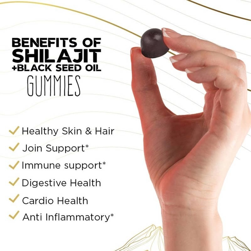 Pure Shilajit Supplement Gummies met zwarte zaadolie High Potency Pure Himalayan Resin Gummies