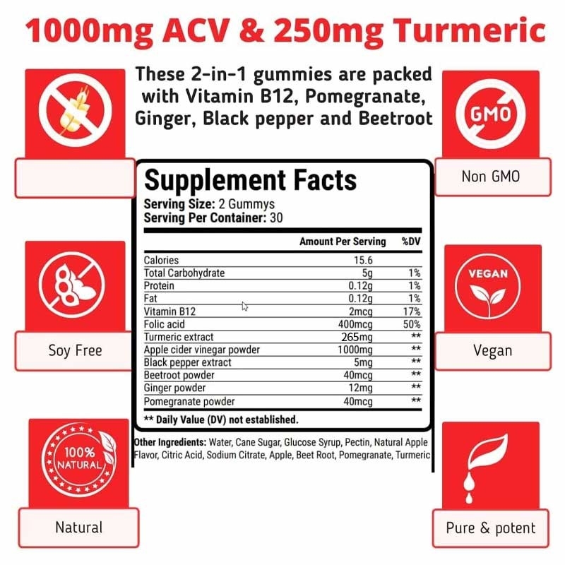 ACV Gummies Voor Gewichtsverlies Gezonde Darm Vertering Ondersteuning Slimme Buik Appel Azijn En Kurkuma Gummies
