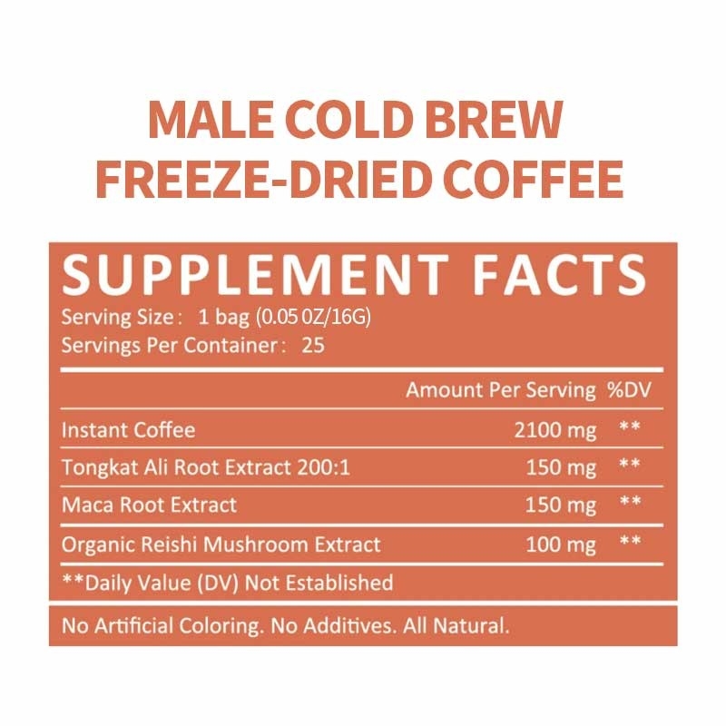 OEM Man Cold Brew Vriesgedroogde koffie Energiebooster Uithoudingsvermogen Performance Men Enhancement Instant Coffee Powder