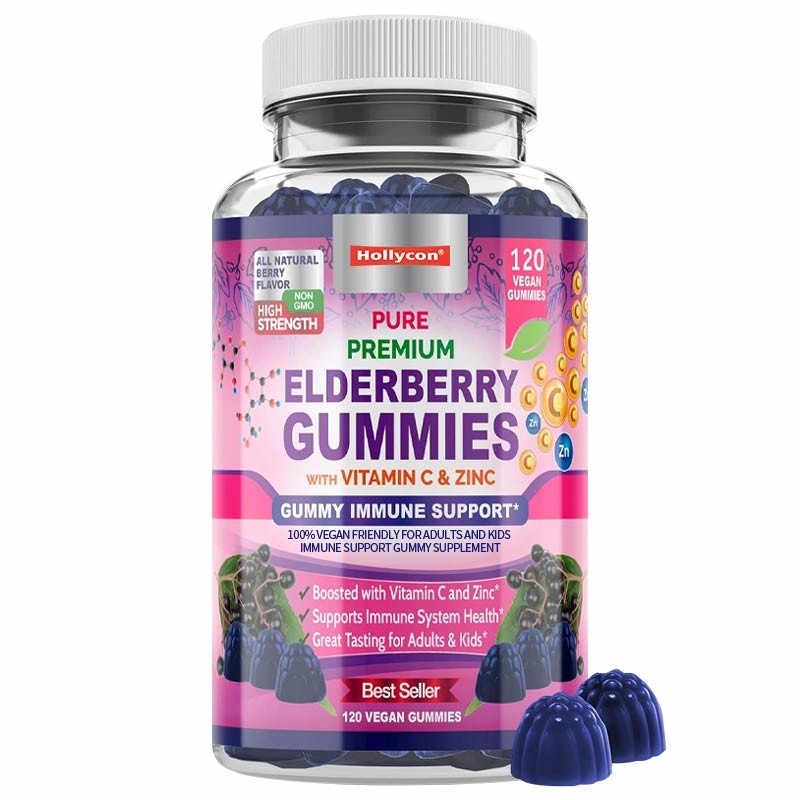 Privé label Elderberry Gummies met vitamine C en zink Volwassenen en kinderen Immuunondersteunende Gummies