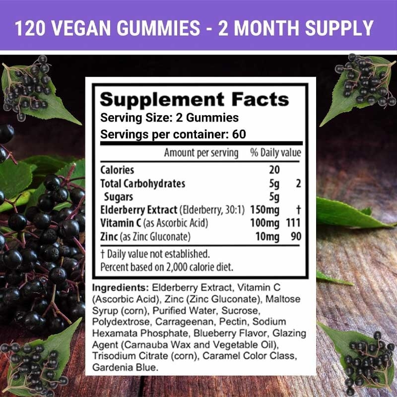 Privé label Elderberry Gummies met vitamine C en zink Volwassenen en kinderen Immuunondersteunende Gummies