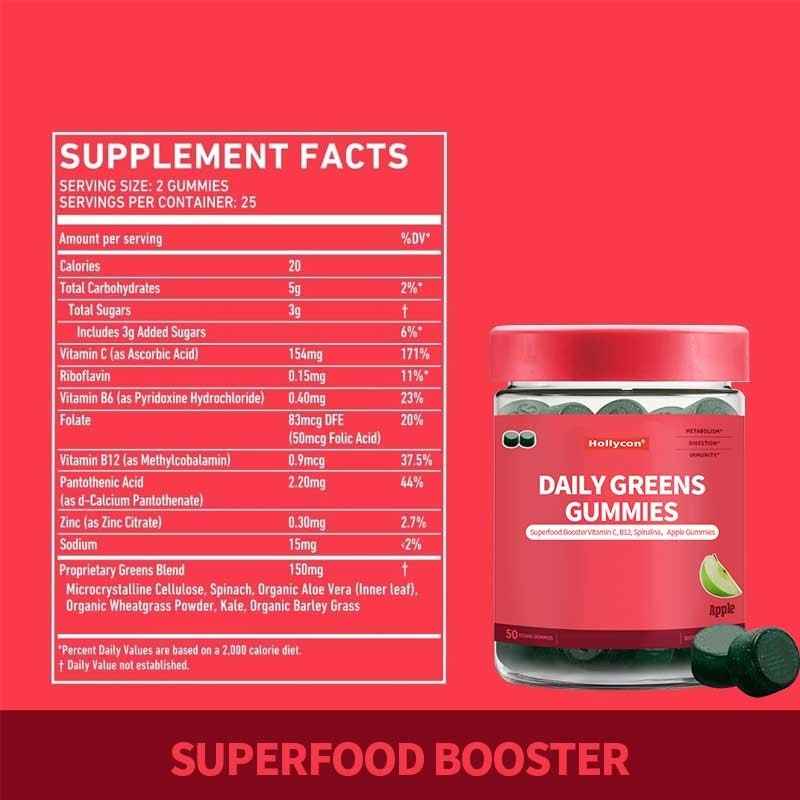 2024 Nieuwe aankomst Daily Greens Gummies Superfood Booster Vitamine C B12 Spirulina Appelgummies