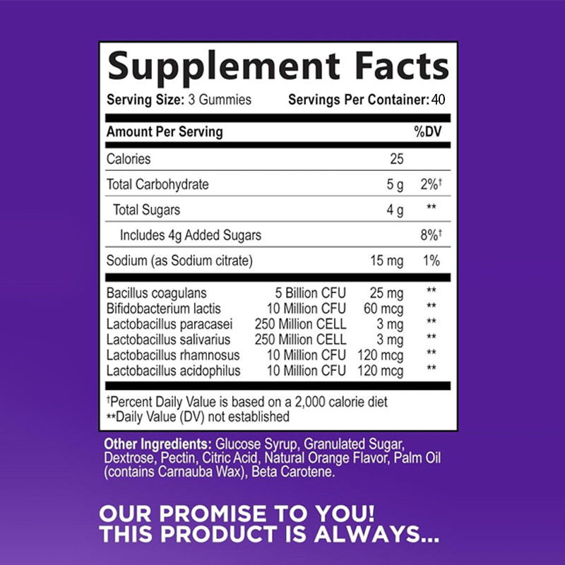 OEM dagelijkse probiotische gummies voor vrouwen en mannen extra kracht 5 miljard CFU dagelijkse probiotica gummi supplement