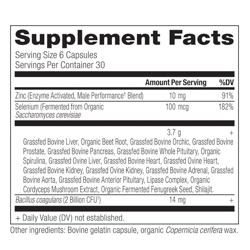 Orgaansupplementen voor mannen Grass-Fed And Wild Orgaankomplex Capsules Prostata Support Man Performance Supplement