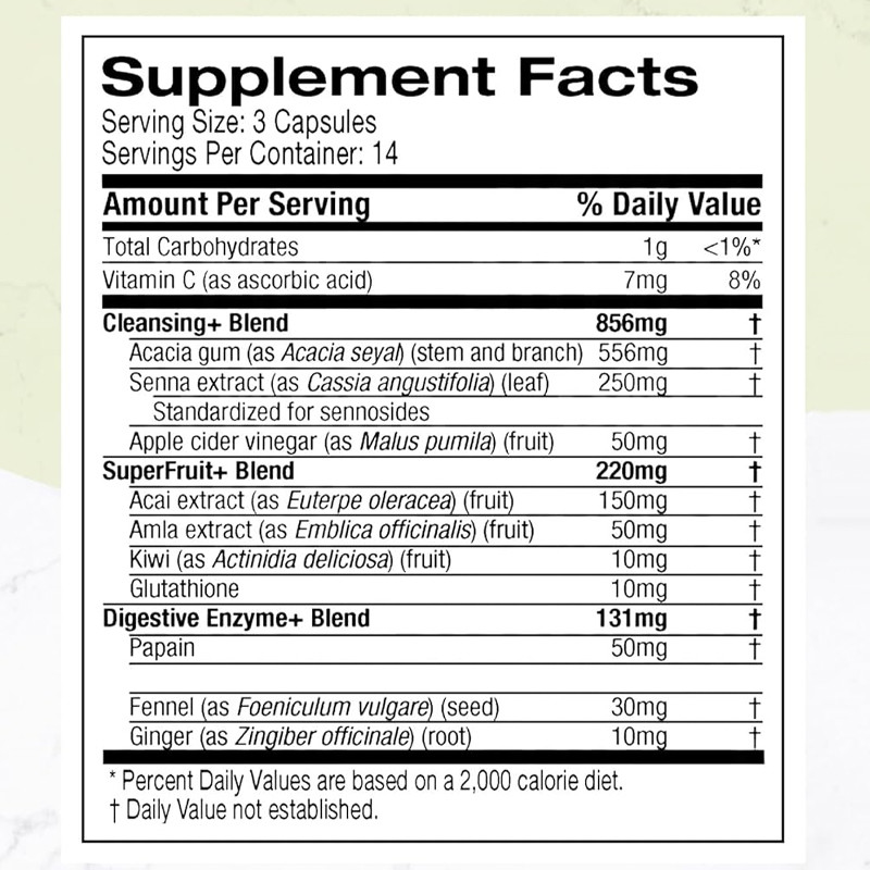 7-daagse ontgiftingsreiniging capsules met Senna blad vitamine C spijsverteringsenzymen probiotica acai bessen capsules