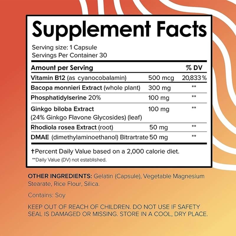 OEM-ondersteuning vitale vitaminen hersensupplementen voor het geheugen vitamine B12 hersencapsules