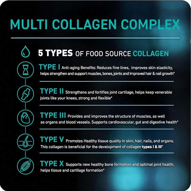 OEM-ondersteuning Collageen voor vrouwen Mannen Multi Collageen Pillen Vitaminen Collageen capsules