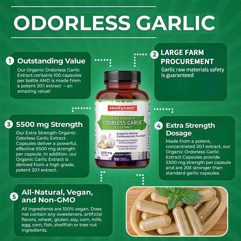 OEM-ondersteuning Biologisch geurloos knoflook extract Antioxidant voor volwassen knoflook veganistische capsules