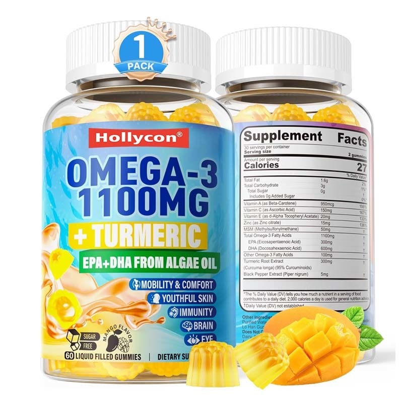 OEM-ondersteuning DHA Vitamine A C E Zink Kurkuma voor volwassenen Omega-3 Vloeibare Gummies