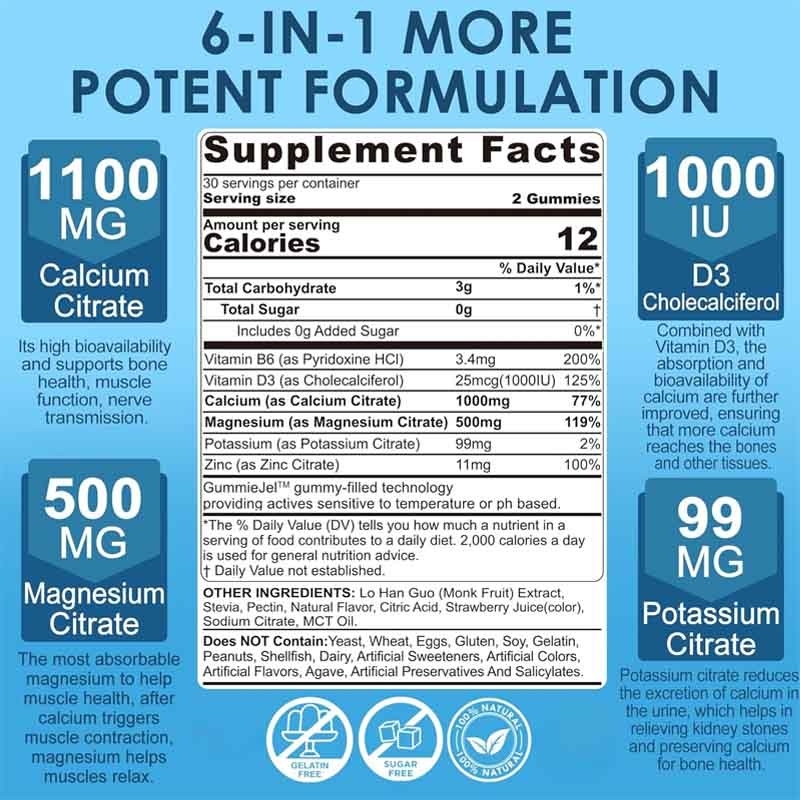 OEM Ondersteuning Beenderen Spier Immuunziekte Vitamine D3 voor volwassenen Calciumcitraat Gummies