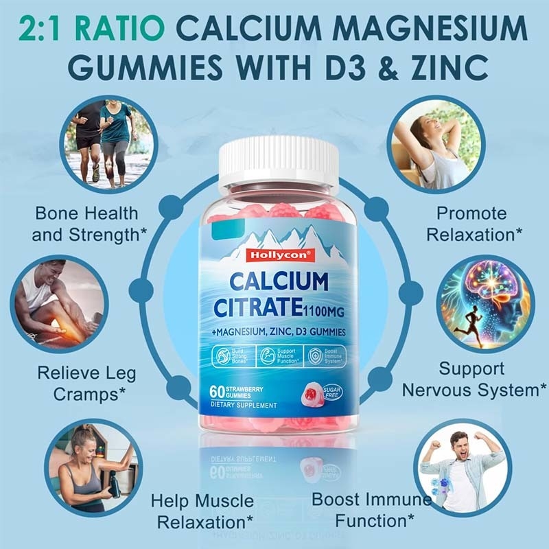 OEM Ondersteuning Beenderen Spier Immuunziekte Vitamine D3 voor volwassenen Calciumcitraat Gummies