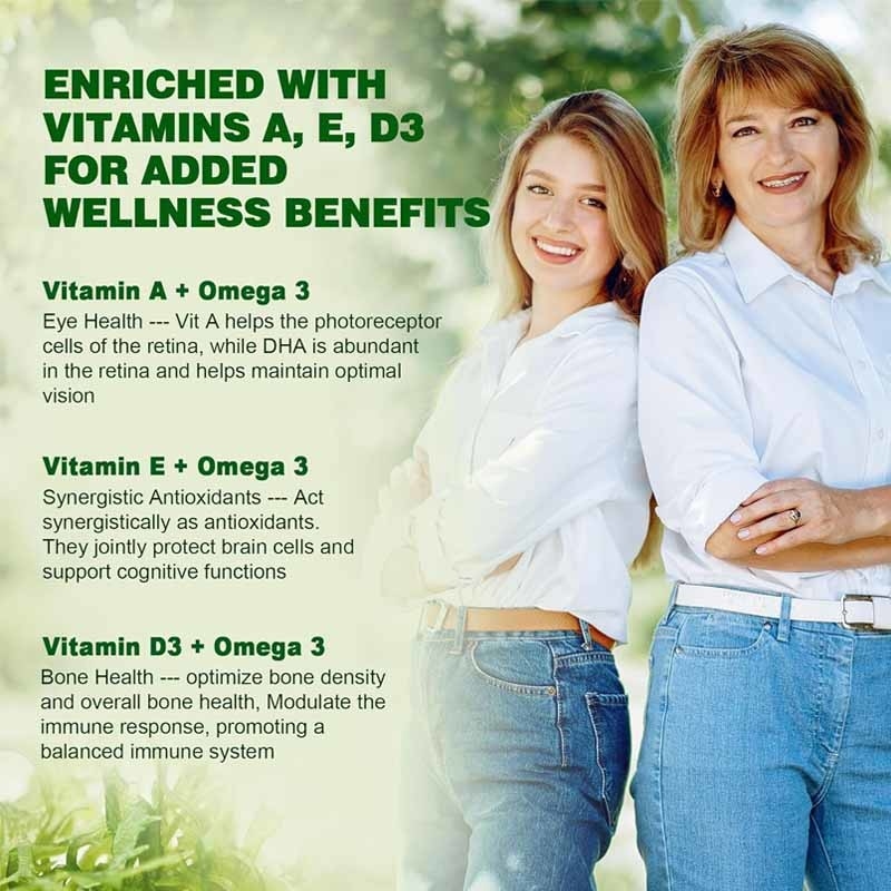 OEM-ondersteuning DHA Vitamine E A D3 voor hersen-ooggewricht Algen Omega-3 2200mg Gummies