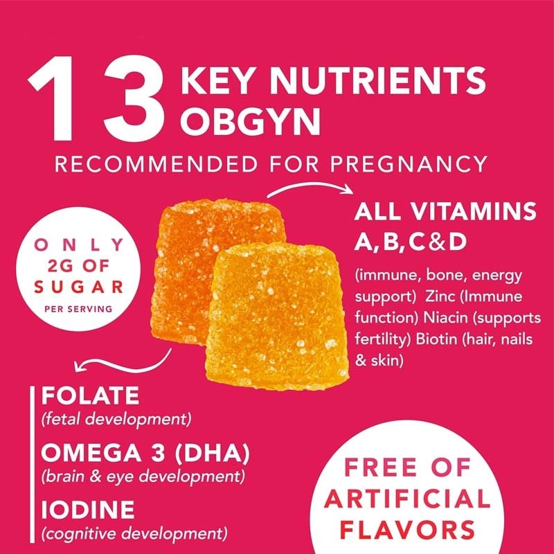 OEM DHA Folat Vitamine B C D Voor foetale en neurale ondersteuning Zwangerschap Prenatale kauwgom