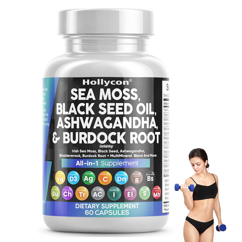 OEM Ashwagandha Kurkuma Vitamine C D3 Voor Volwassenen Zeemogen Zwarte Zaad Olie Capsules