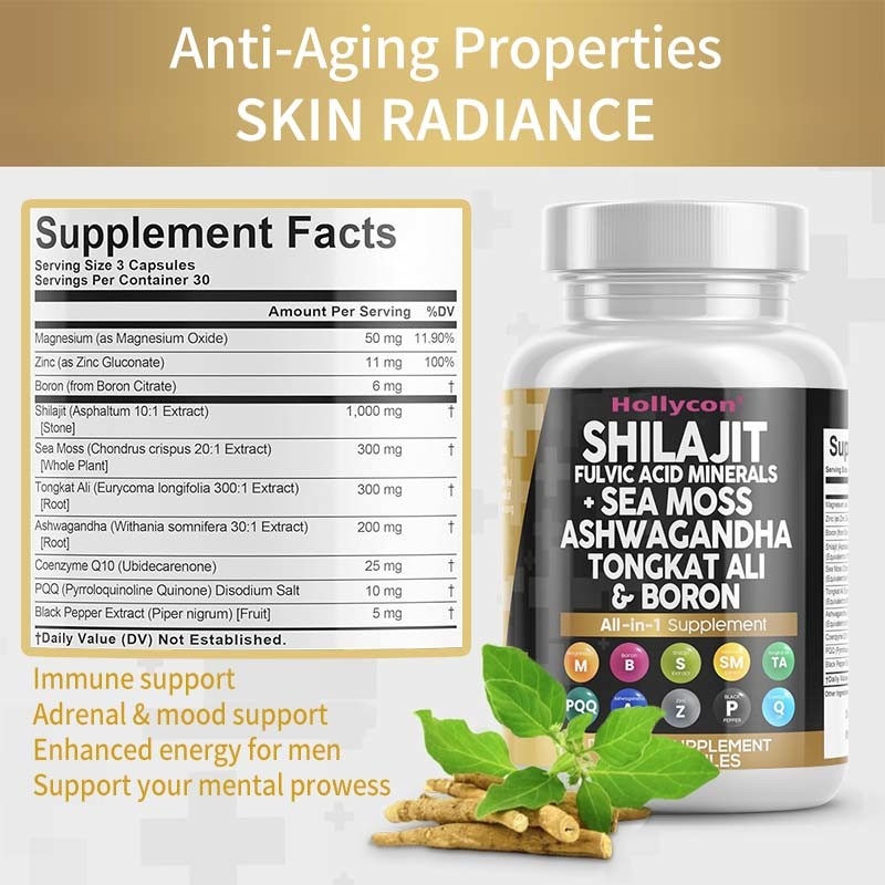 OEM Ashwagandha Tongkat Ali Boron Magnesium Voor Mannen Fulvischzuur Shilajit Capsules