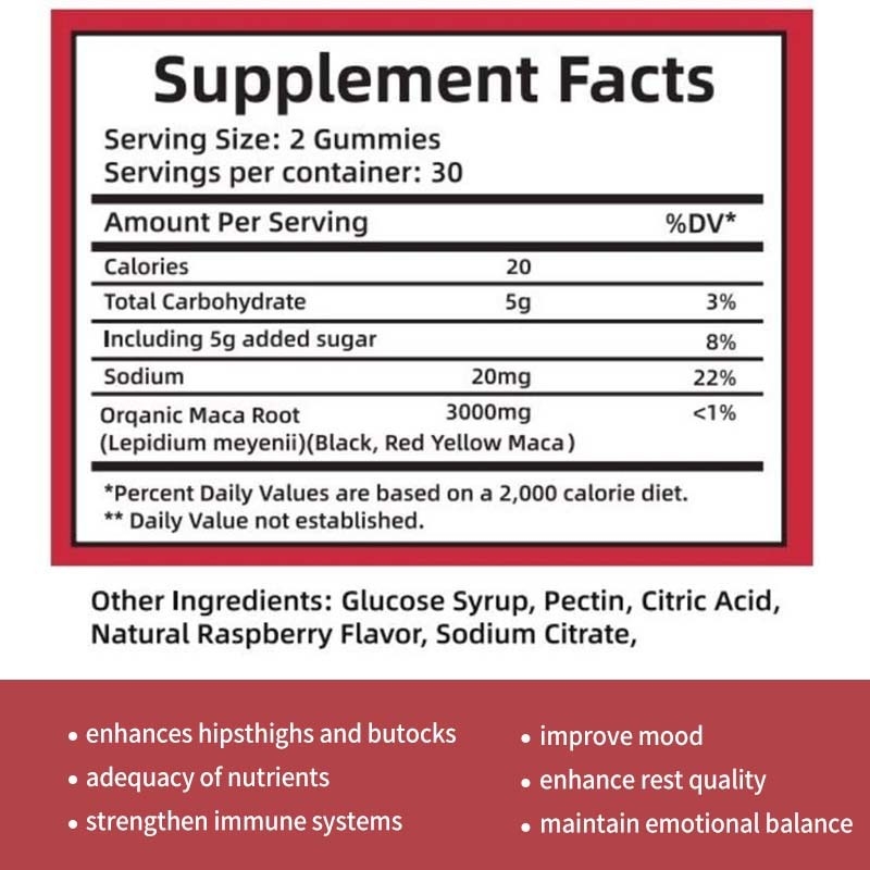 OEM Energie Humeur Immuunondersteuning en Hormonale Balance voor Vrouwen Maca Root Gummies