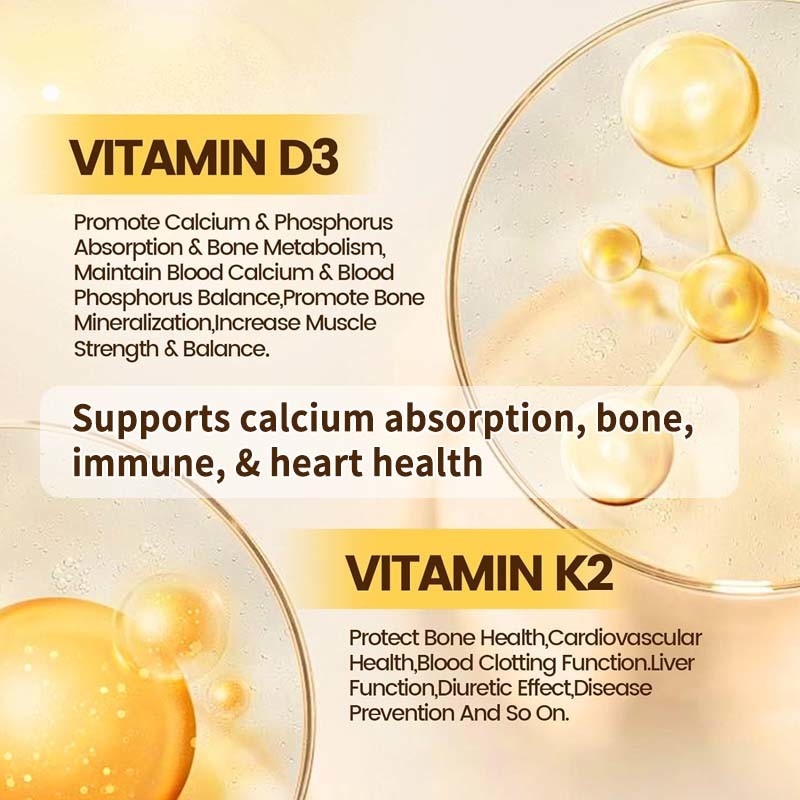 OEM Calcium Absorptie Bot Immuun en Hart Gezondheid Vitamine D3 K2 Kokosolie Softgels