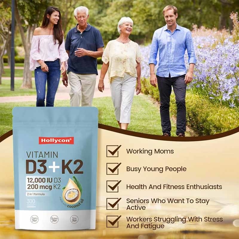 OEM Calcium Absorptie Bot Immuun en Hart Gezondheid Vitamine D3 K2 Kokosolie Softgels
