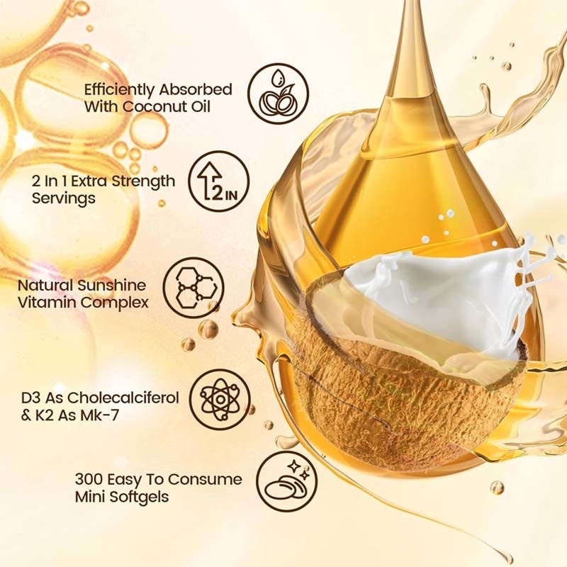 OEM Calcium Absorptie Bot Immuun en Hart Gezondheid Vitamine D3 K2 Kokosolie Softgels