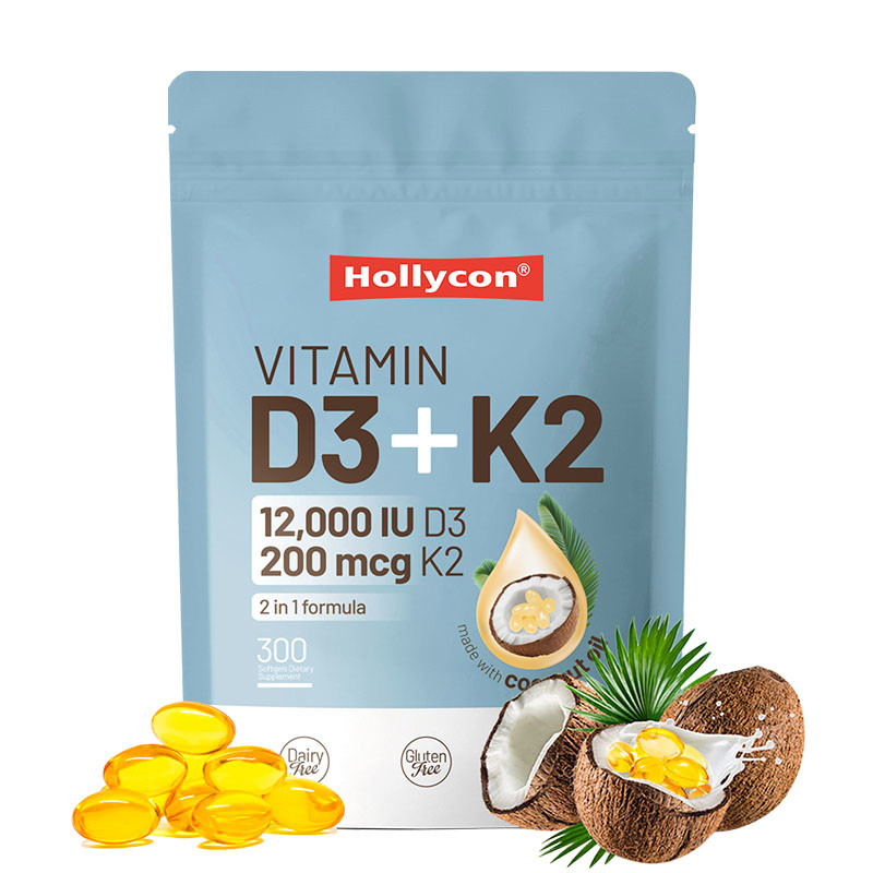 OEM Calcium Absorptie Bot Immuun en Hart Gezondheid Vitamine D3 K2 Kokosolie Softgels