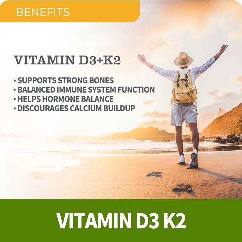 OEM Vegan Immuunondersteuning Vitamine D3+K2 MK7 Voedingsmiddelen Voor Volwassenen Vitamine D3 K2 Capsules