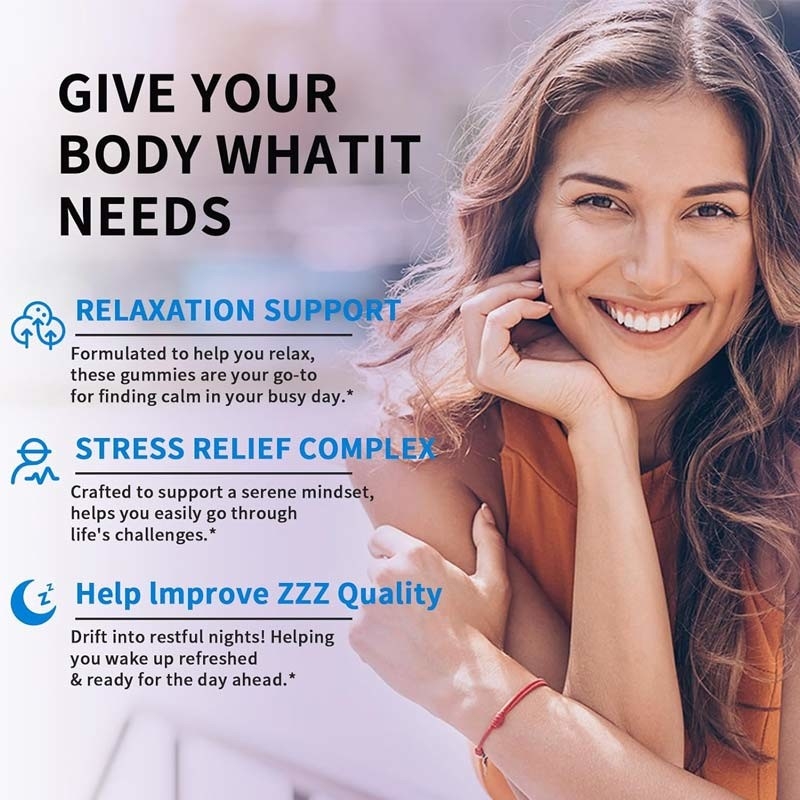 Fabriek GABA met L-theanine 5-HTP Vitaminen D3 B12 Stressverlichting Slaapgummies
