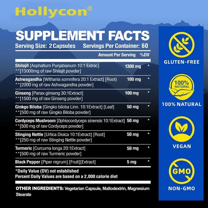 Shilajit capsules 85+ sporenelementen energie en immuunondersteuning voor mannen en vrouwen