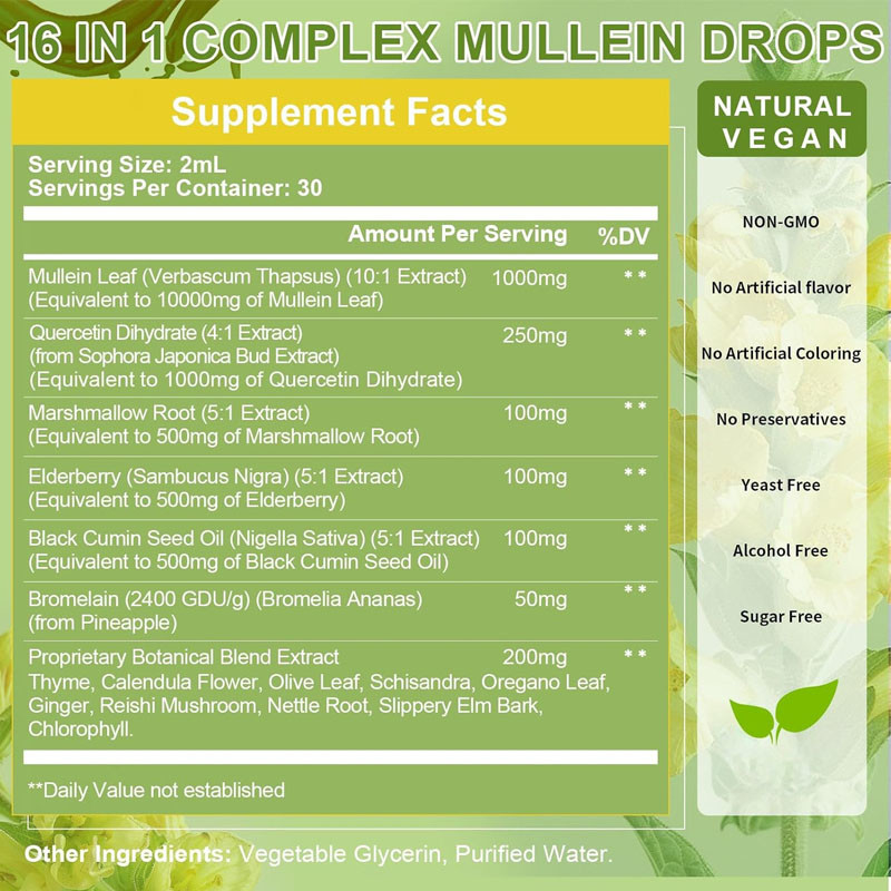 Mulledruppels voor longen ontgifting reiniging Vegan Mulledruppelblaadje extract voor volwassenen