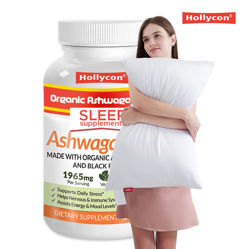 Biologische Ashwagandha capsules met zwarte peper helpen bij het verlichten van stress vallen in slaap Anti-vermoeidheid