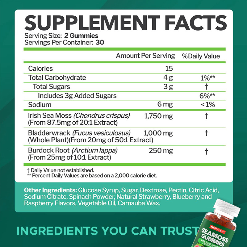 Ierse zee mos Gummies 1000mg Blaaswrack Zee mos Gummies voor ondersteuning van de spijsvertering