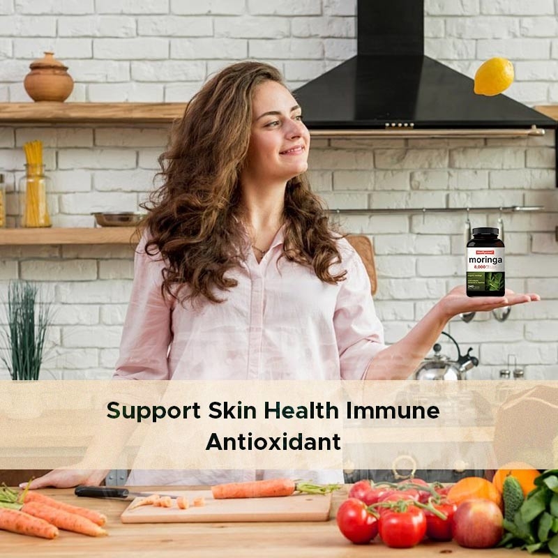 Biologisch Moringa-bladpoeder Supplement van Moringa-bladeren Extract OEM Huidgezondheid Immuunantioxidant